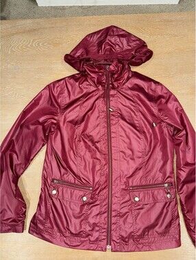 Zenergy by Chicos Jacket Womens Burgundy Full Zip Size 0 Windbreaker Rain Jacket